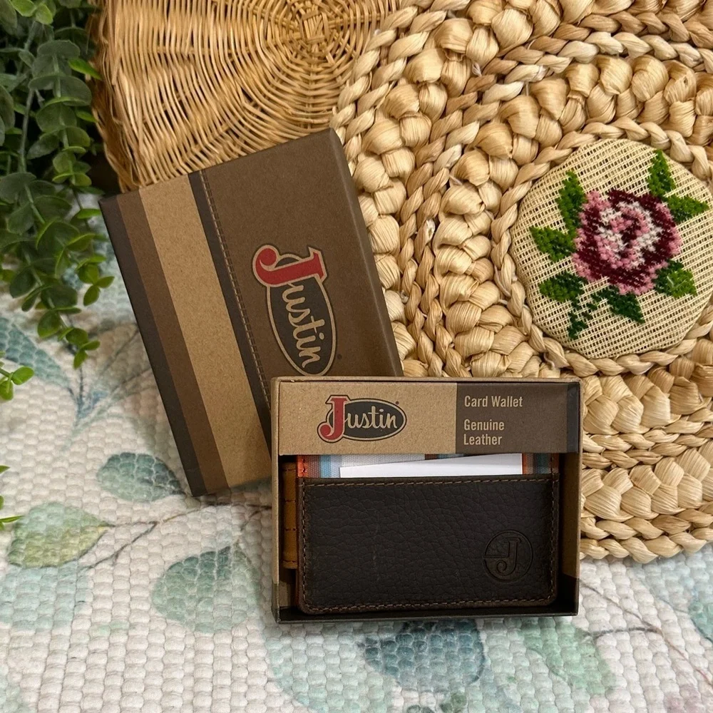 New Justin Card Wallet Serape Inlay Leather New In Box